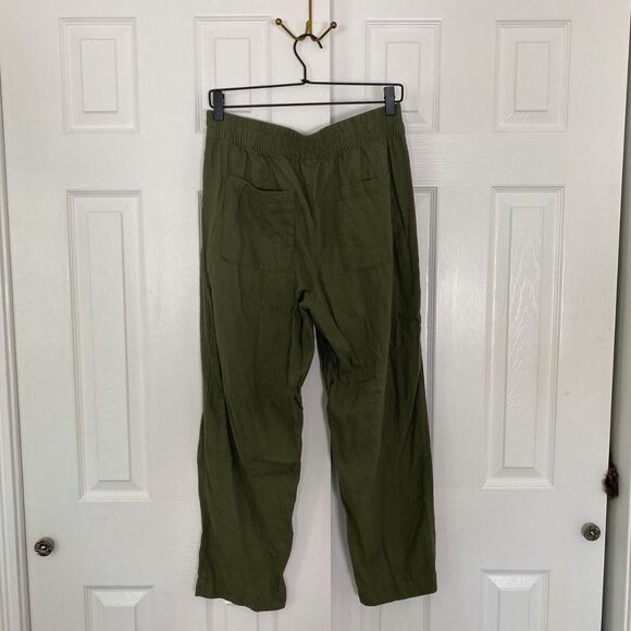 Old Navy Khaki Green Wide Straight Leg Casual Minimalist Elegant Linen Pants M - Picture 6 of 8